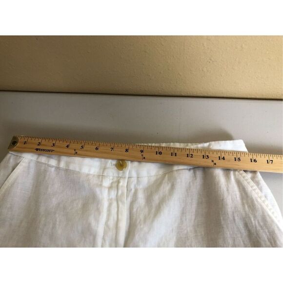 Talbots Linen Pants Womans 12 White Button Zip Tapered Leg - Picture 7 of 12
